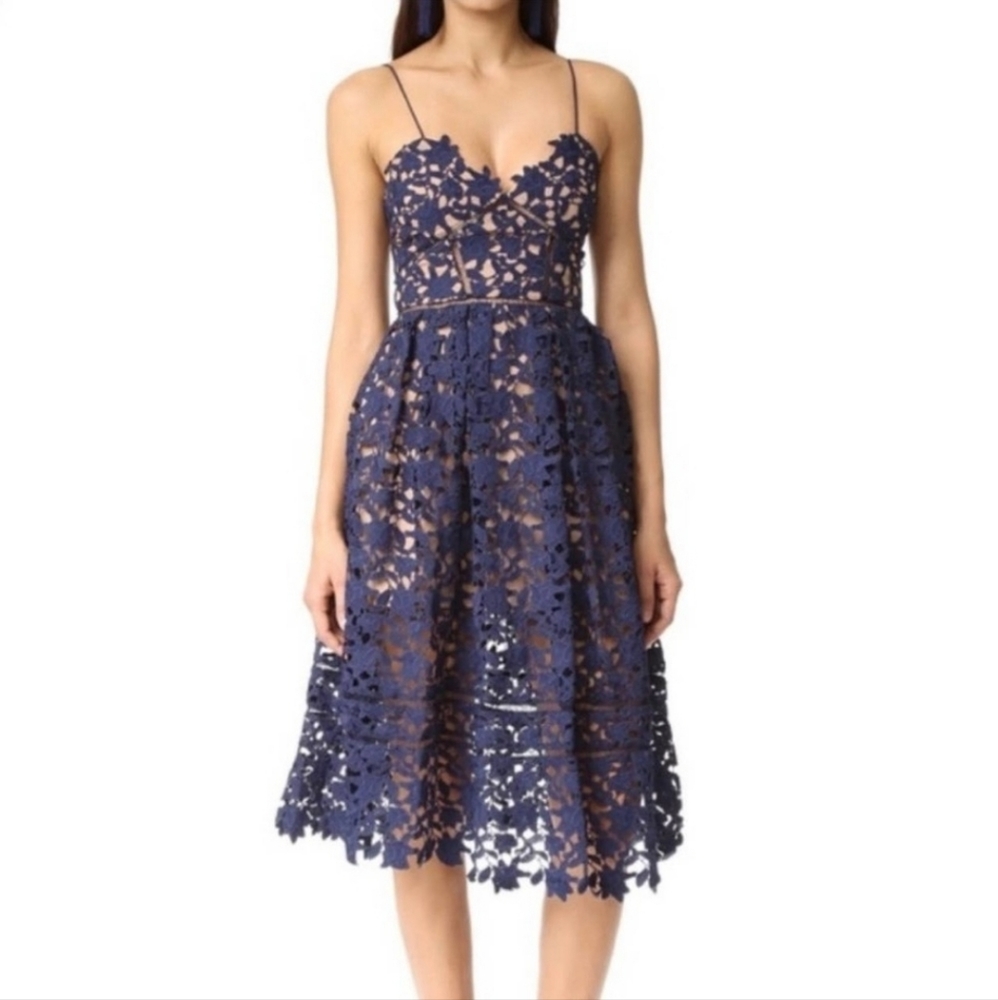 Self-Portrait Women's Navy Blue Azaelea Lace Dress size UK 10 US 6
